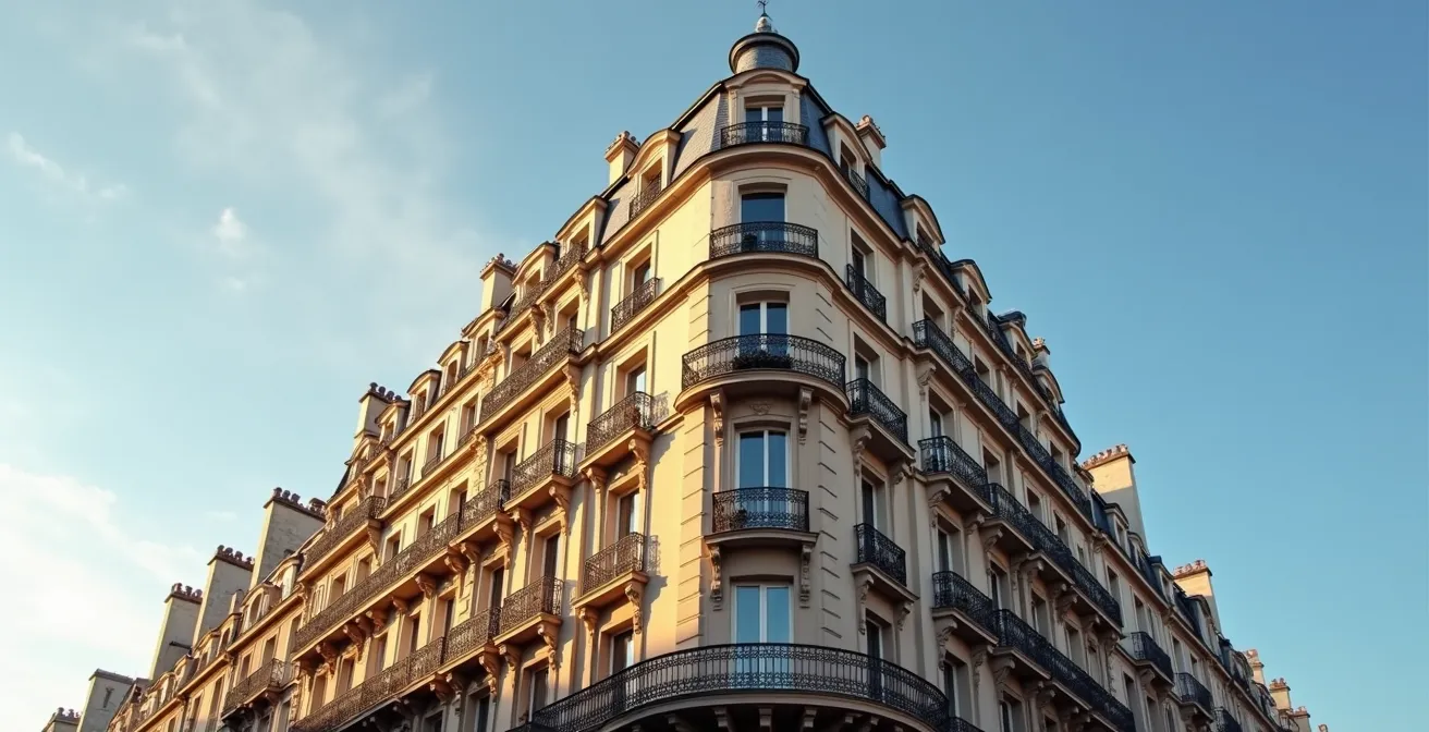 Façade d'immeuble en copropriété avec architecture française traditionnelle