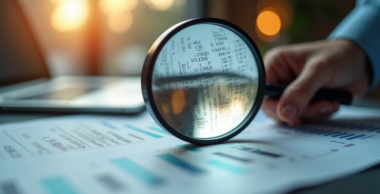 Gros plan sur une loupe examinant des détails financiers