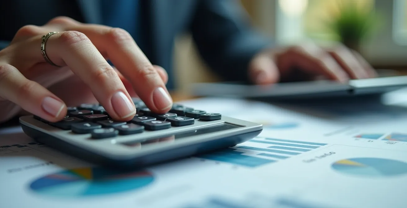Mains analysant des documents financiers avec calculatrice