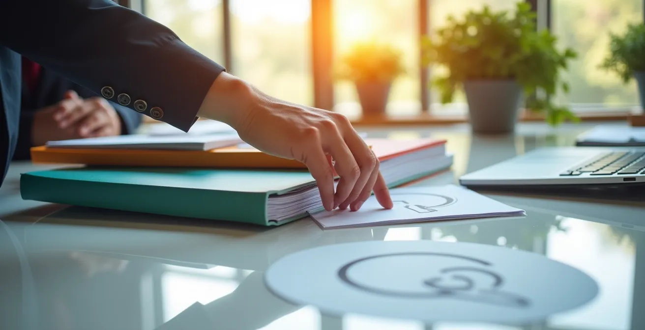 Documents professionnels organisés sur bureau pour vérification