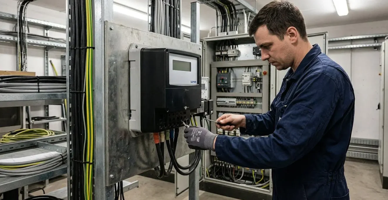 Compteur électrique industriel haute puissance type SAPHIR dans local technique
