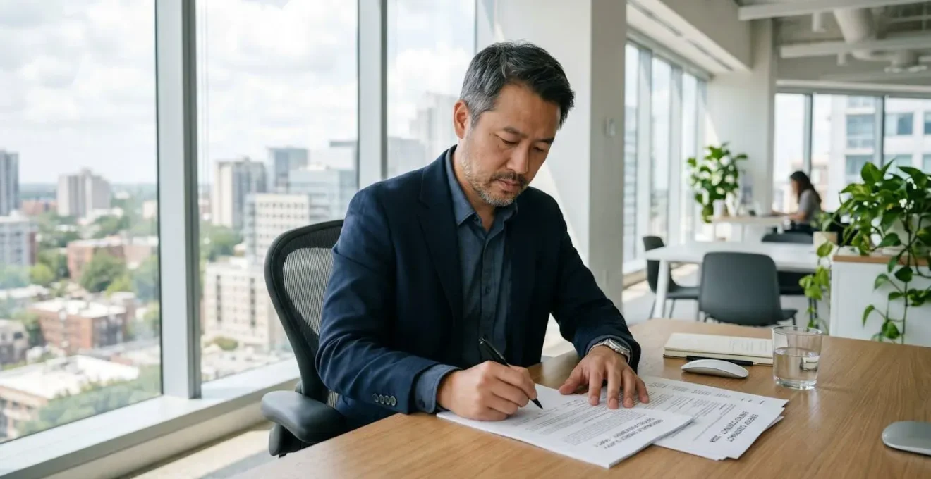 Dirigeant d'entreprise analysant des documents de contrat d'énergie avec des graphiques de consommation