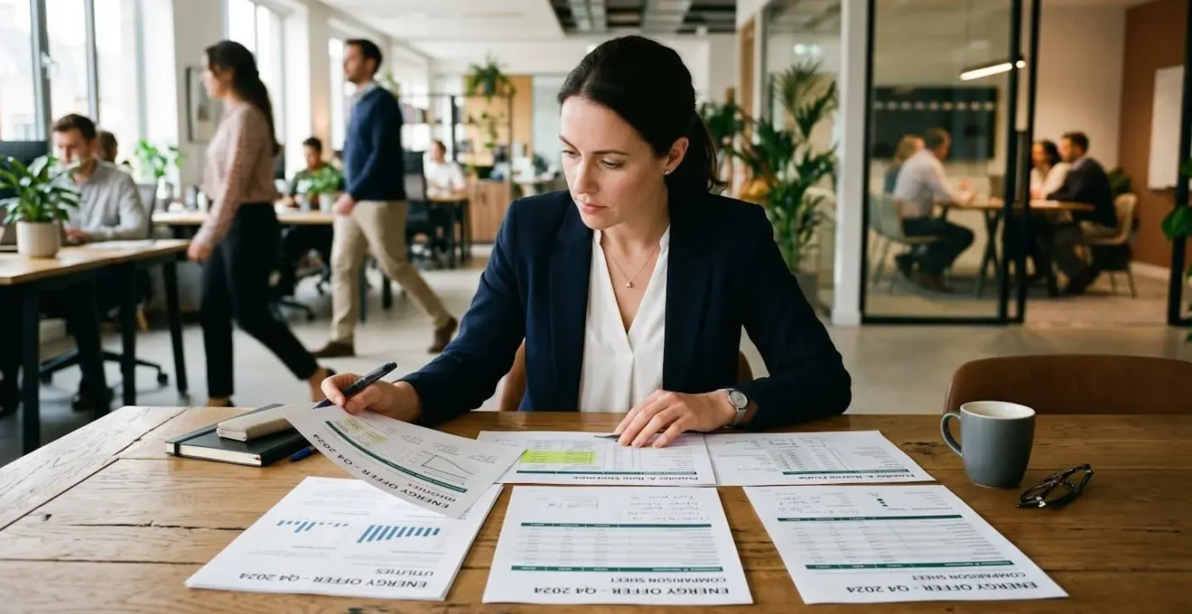 Responsable des achats d'une entreprise comparant plusieurs offres de fournisseurs d'énergie