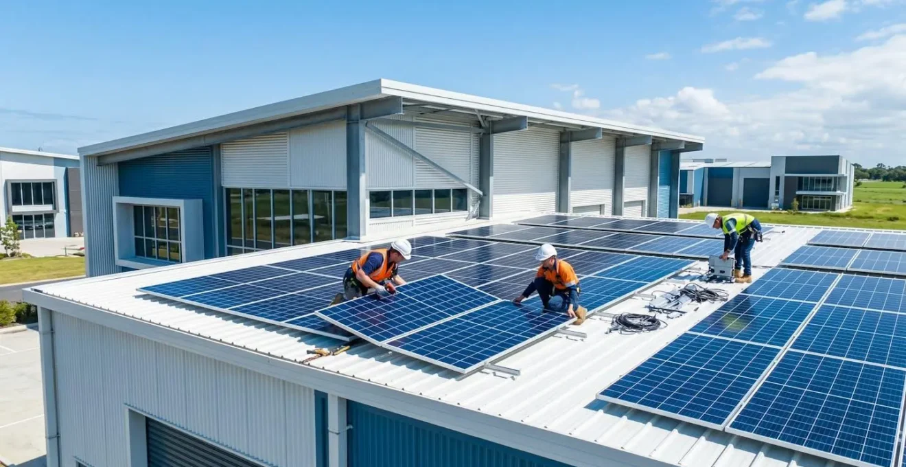 Installation de panneaux solaires sur toiture d'entreprise française